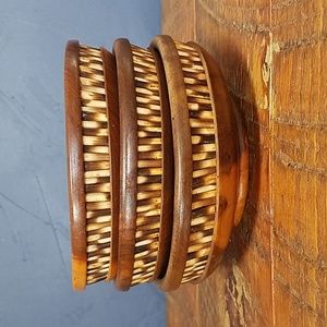 Olive Turned Wooden Porcupine Quill Bowl set of 3